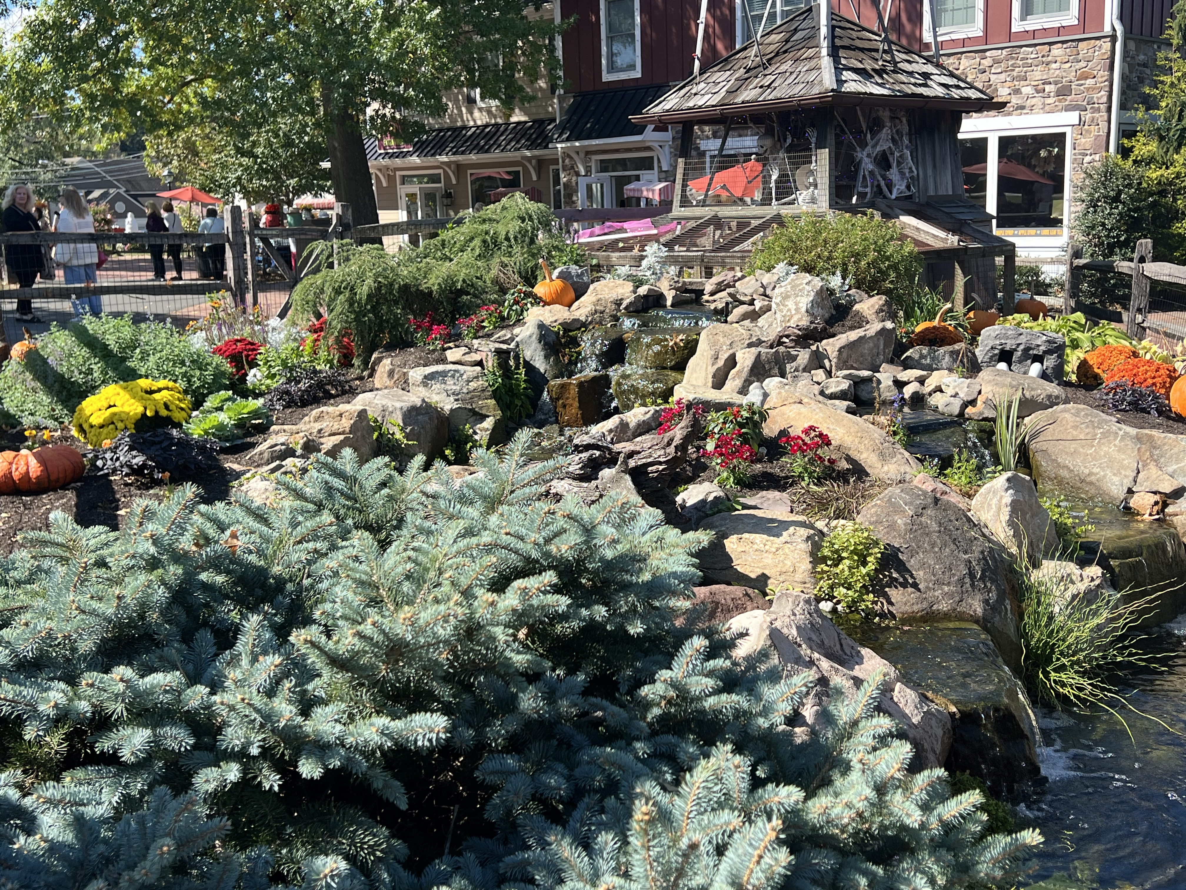 The design of the pond incorporates innovative enhancements. While preserving the shape and characteristics of the original waterfall, a second waterfall was added to improve water flow and visual appeal. 